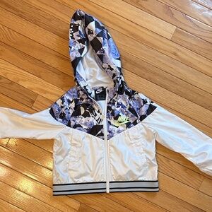 Nike White Hooded Windbreaker with Purple Floral Accents